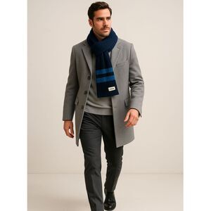 J.Crew  Ribbed Knit Long Scarf Unisex Luxury Wool Blend Navy Blue Stripe 86"